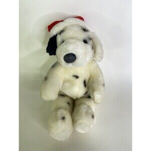 Ami Corp Plush Puppy Dog Stuffed Animal Toy White Black Santa Hat Red Vintage
